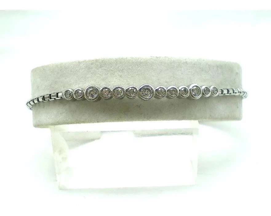 Pulsera De Plata 925 Y Zafiros Blancos Ajustable