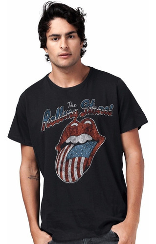 Camiseta The Rolling Stones Oficial Flag Masculina Preta