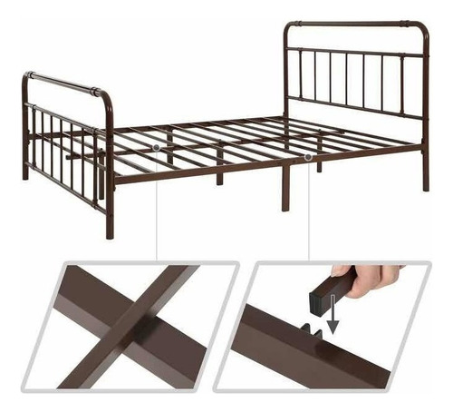 Base Para Cama Queen Size De Metal Marrón Damaris
