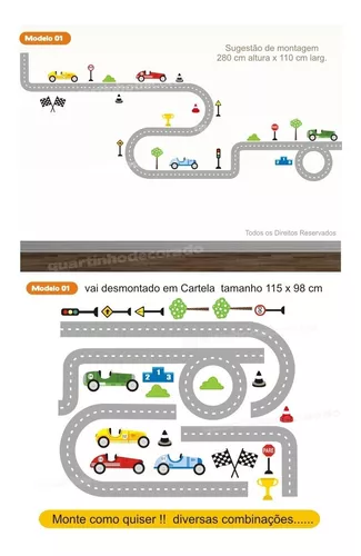 Adesivo Infantil menino Pistas Carros Carrinhos Corrida M01