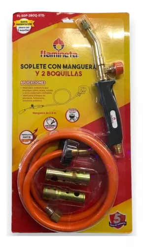 Soplete de gas profesional + 2m de manguera Butano / Propano conexión  directa Piezo llama regulable KEMPER