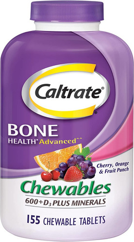 155chewable Calcio 600 Vitamina D3 Minerales / Hueso Dientes Sabor Fruta Natural