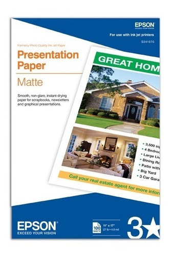 Papel Epson Presentation Matte 11 X17 S041070 C/100 Hojas