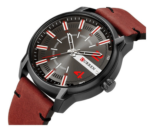 Relojes De Cuarzo Impermeables De Cuero Curren Para Hombre 8 Color Del Bisel Negro/rojo