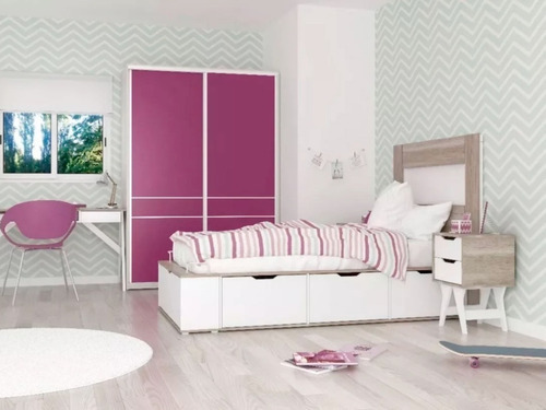 Cama 1 Plaza Madera Laqueada Cajonera Zapatero - 200x100cm Color Báltico