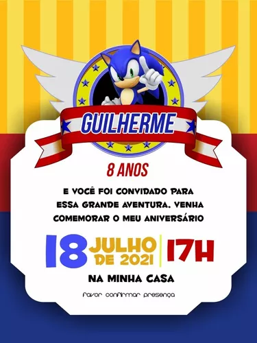 Convite Aniversário Comemoração Festa Criança - Sonic 01