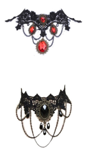 2 Collar Gargantilla Vintage Victoriano Gotico Choker Negro
