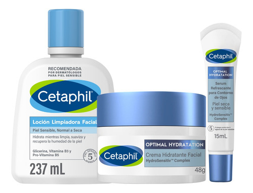 Combo Cetaphil Locion Limpiadora + Optimal Hydr + Serum Ojos