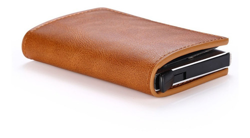 Porta Tarjetas De Metal Rfid Cuero Sintetico