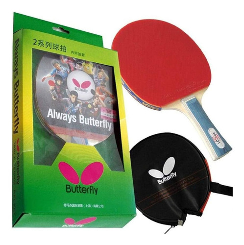 Raquete de ping pong Butterfly Bty 201 preta/vermelha FL (Côncavo)