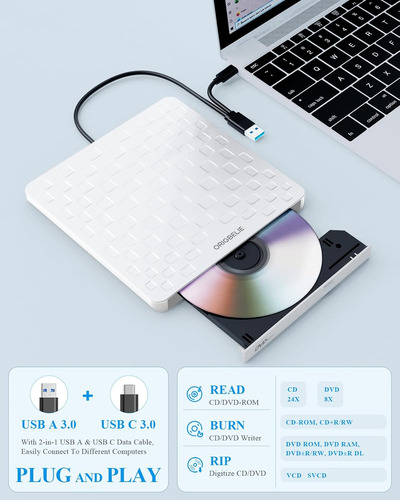 External Cd Dvd Drive For Laptop, Usb 3.0 Type-c Ultra Sl...