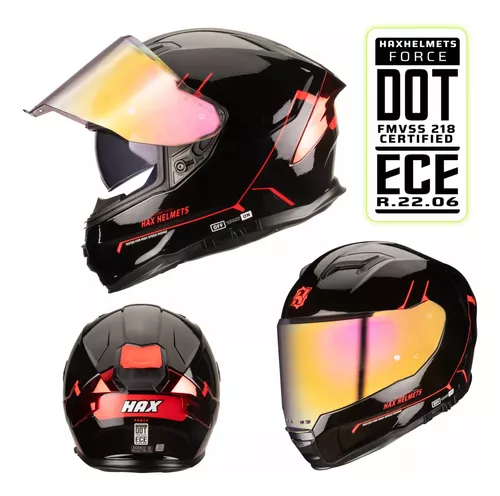 Casco Integral Hax Force 120 negro brillante rojo – Moto Helmets & Sebastian