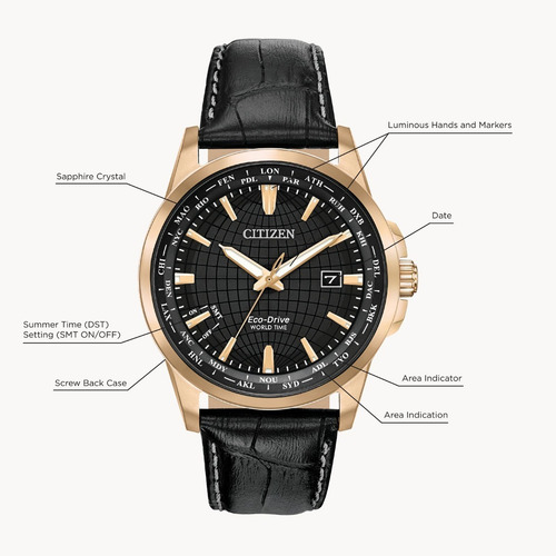 Imagen 2 de 2 de Citizen World Time Black Dial Gold Tone Bx1003-08e Dcmstore