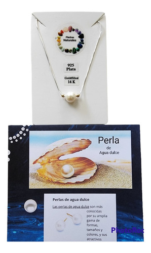 Colgante Perla Natural 9.5mm De Agua Dulce Plata Y Oro 14k 