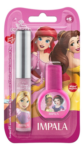 Kit Esmalte E Gloss Labial Princesas Disney Infantil Impala