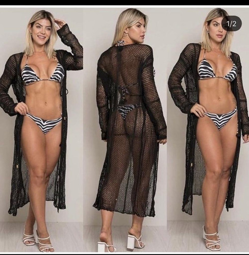 Tricot de encaje largo para mujer, moda de verano, playa, 424 colores negros, talla única para 38 a 42