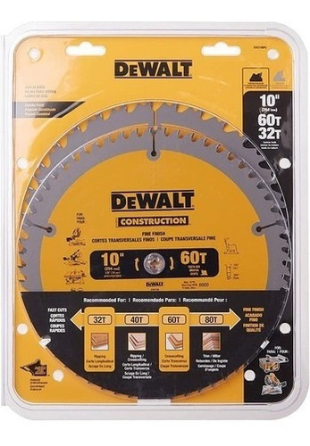 Disco Sierra Dewalt 10  (254mm) 60t Y 32t (2 Pza)