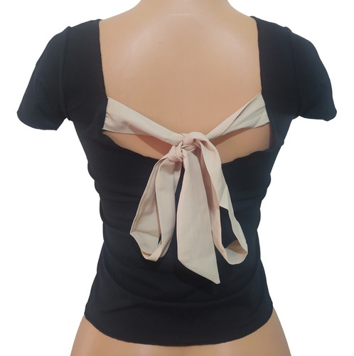 Blusa Escote Negro Espalda Con Cierre De Moño R906