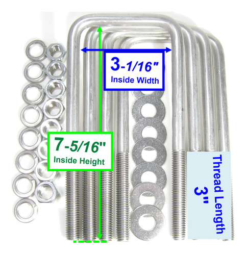 (4) Tornillo Cuadrado U Acero Inoxidable 1 2 Pulgads X 3-1