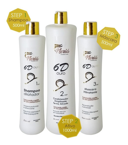 Kit Progressiva 6d Ouro Neriá 3 Step Profissional