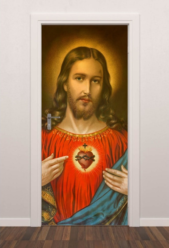 Imagem 1 de 3 de Adesivo Decorativo De Porta Jesus Cristo Sagrado Coração
