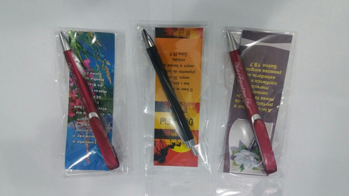 Imagem 2 de 2 de Kit Lembrança Caneta + Marca Página Evangélico C/50 Un