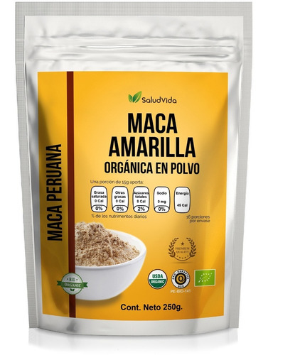 Maca Peruana Premium Orgánica En Polvo 250 G Amarilla