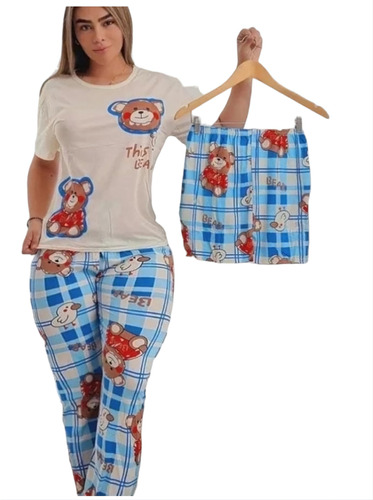 Hermosa Pijama De 3 Pzas. Para Dama. Short, Pantalon Y Blusa