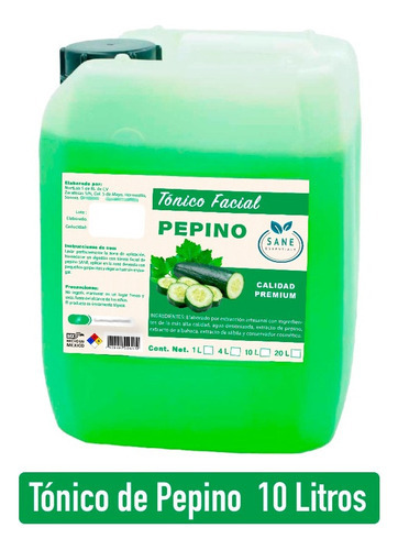 Tónico Facial De Extracto De Pepino Marca Sane 10 Litros 