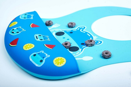 Babador De Silicone Grande Cobertura Total Hipopótamo - Marc Cor Azul Animais