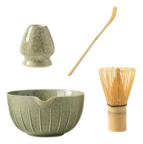 Juego De 4 Cuencos Para Matcha Con , Verde Oscuro