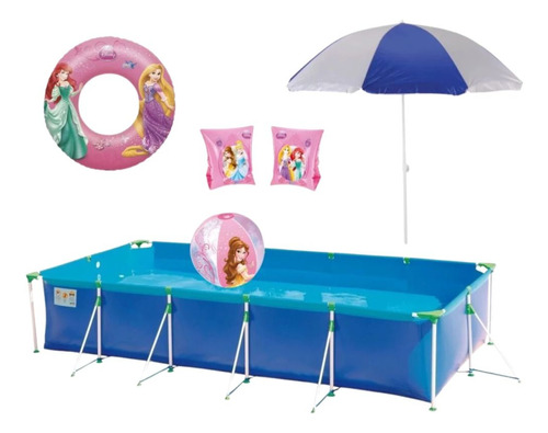 Piscina 7600 L De Armação Mor + Guarda Sol + Bola Inflavel