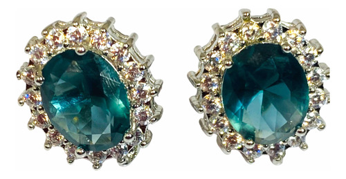 Aros Stud Topacio Azul London Blue Y Blancos Bañado En Oro