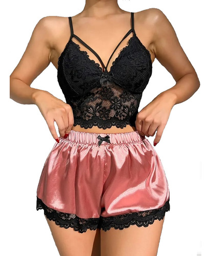 Conjunto Pijama Sexy Lencería Satin Para Mujer