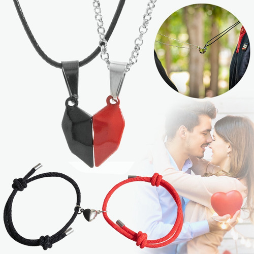 2 Pulseras Y 2 Collar De Imán Para Parejas ,amor Eterno