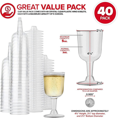 Copas De Vino De Plástico Transparente 5 Onzas 40 Unidades