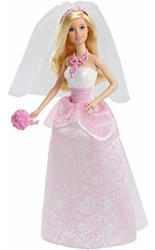 Barbie Bride Doll En Vestido Blanco Y Rosa Con Velo Y Ramo