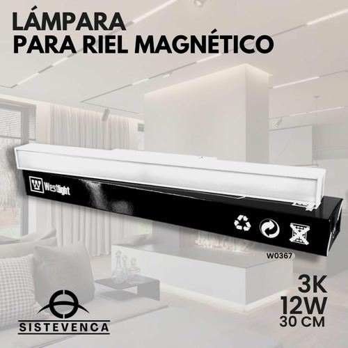 Lámpara Led Blanca Para Riel Magnético 3k 12w 30cm