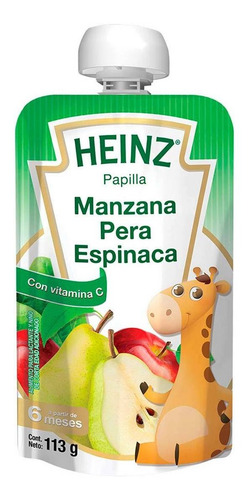 Papilla para Bebé Heinz Manzana Pera Espinaca Pouch 113g