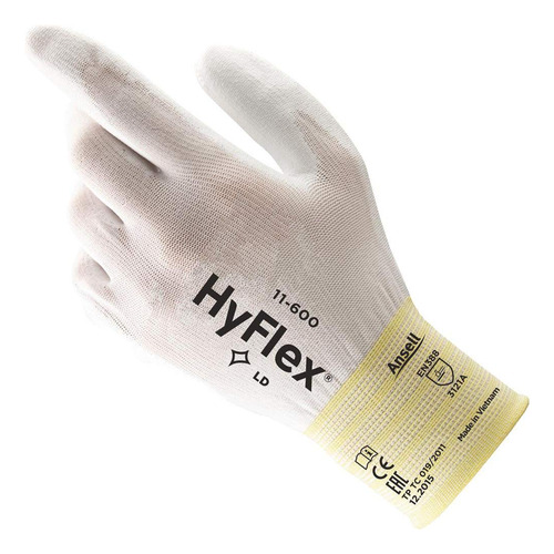 Ansell 205568 Hyflex 11-600 Guantes De Nailon Blanco, Talla 