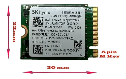 Disco Ssd Pcie Nvme M.2 2230 30mm 256gb Sk Hynix Bc711 M2