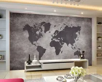 Comprar Painel Mural Adesivo Parede Mapa Mundi Cimento Queimado 1m²