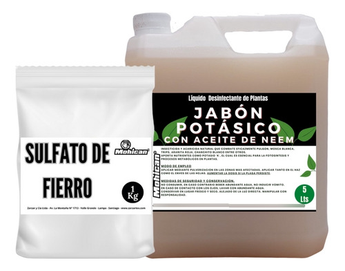 Promo Jabón Potásico Aceite Neem 5lts + Sulfato Fierro 1kg