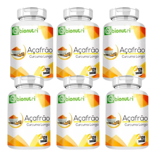 6 Açafrao Da Terra Puro 500mg 720cp Maxima Absorção Bionutri Sabor Sem Sabor