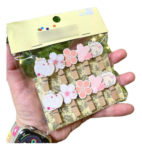 Juego De Clips Gatos Madera Pinzas Kawaii Papelería