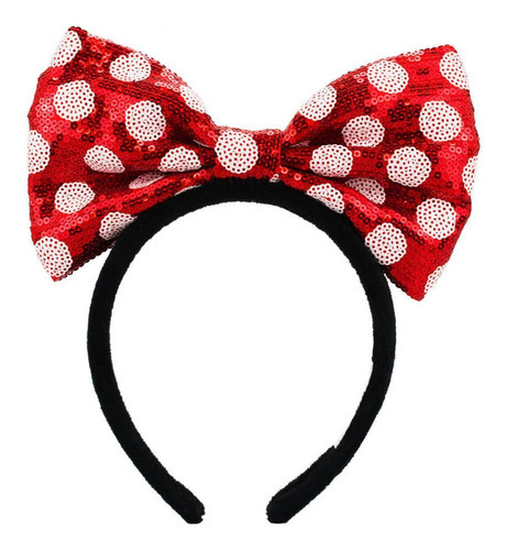 Tiara Laço Vermelho Branco Lantejoulas Minnie - Disney