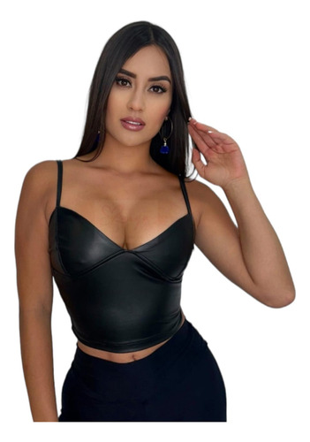 Blusa Dama Cuerina Crop Top Mujer