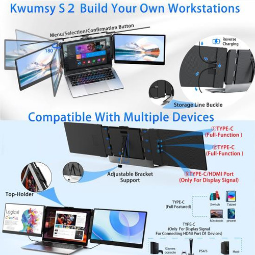 Extensor De Pantalla Triple Para Computadora Portátil Kwumsy