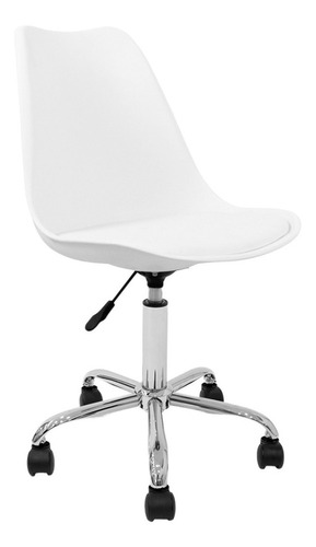 Silla Tulip Eames Blanca Con Ruedas Para Escritorio Varios Colores De Almohadón Base Cromada