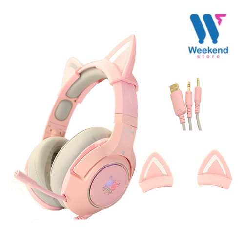 Imagen 7 de 9 de Audífono Gamer Onikuma K9 Rosado Pink Orejas De Gato